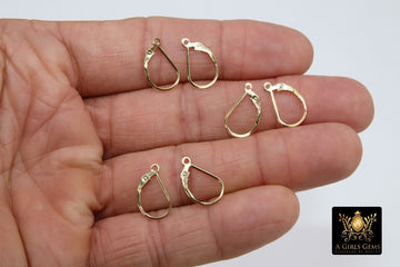 14 K Gold Filled Smooth Lever back Ear Ring Parts, 2 Pc High Quality Gold Huggie Wire Findings #2314, Open Loops 9.5 x 16.5 mm